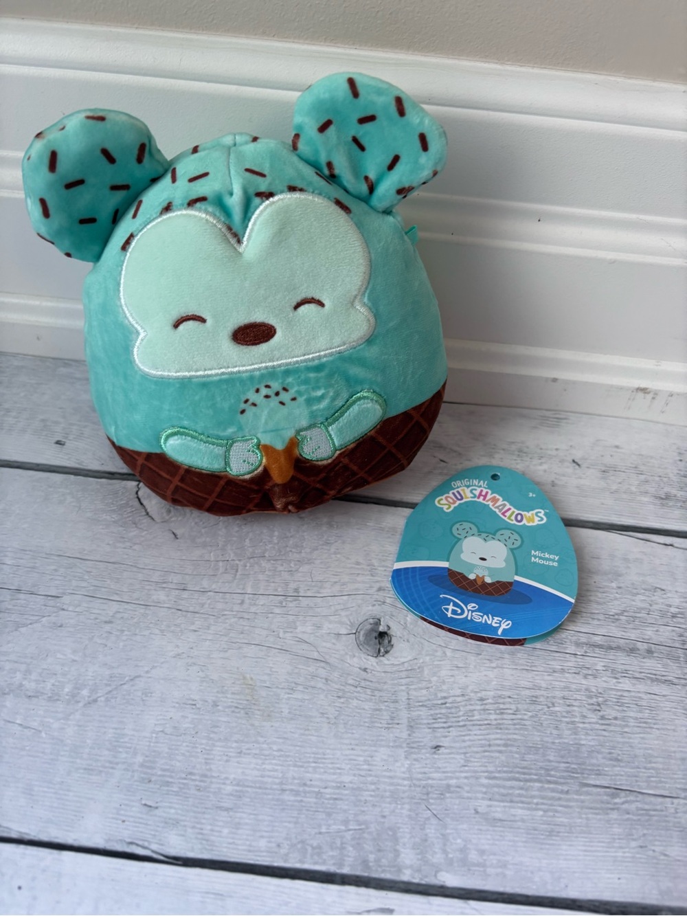 Disney Squishmallow Mint Green Mickey Mouse Plush with Chocolate Brown Base